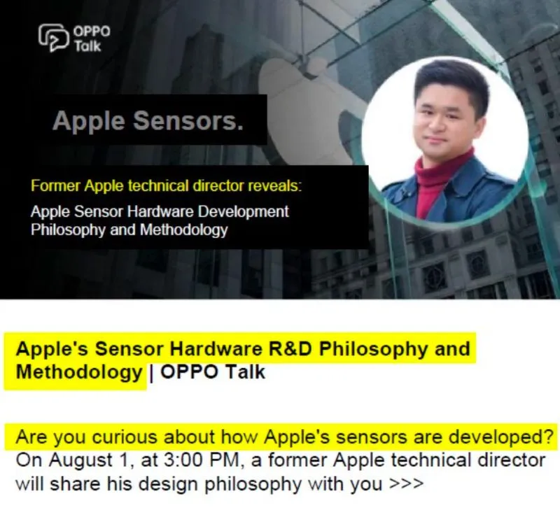 El Sr. Chen Shi ofertando una conferencia dentro de Oppo para explicar cómo diseña Apple sus sensores