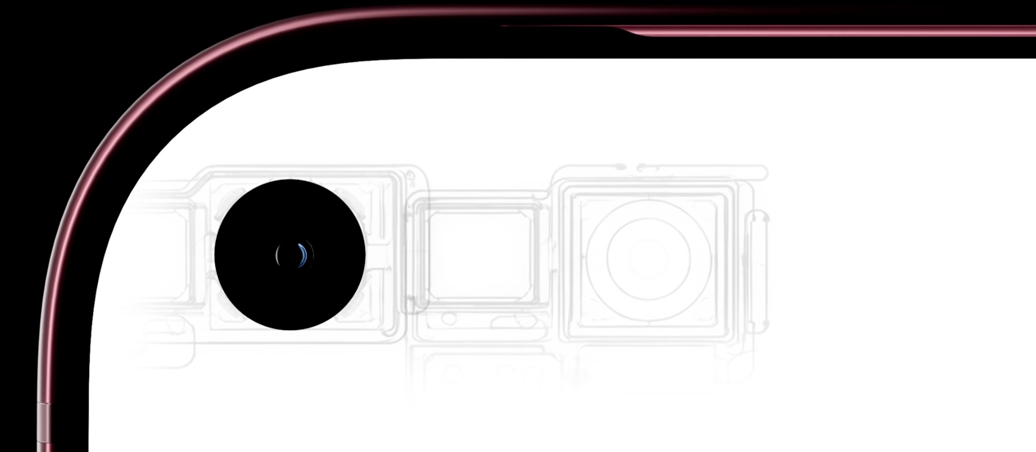 Composants TrueDepth qui exploitent Face ID sous l'écran, avec un trou uniquement pour la caméra frontale