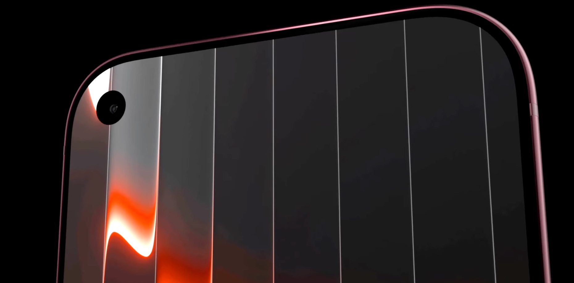 Rendu de l'iPhone 18 avec un trou pour la caméra frontale dans le coin supérieur gauche de l'écran