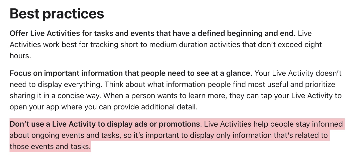 Apple précise que Dynamic Island ne doit pas être utilisé à des fins publicitaires ou promotionnelles