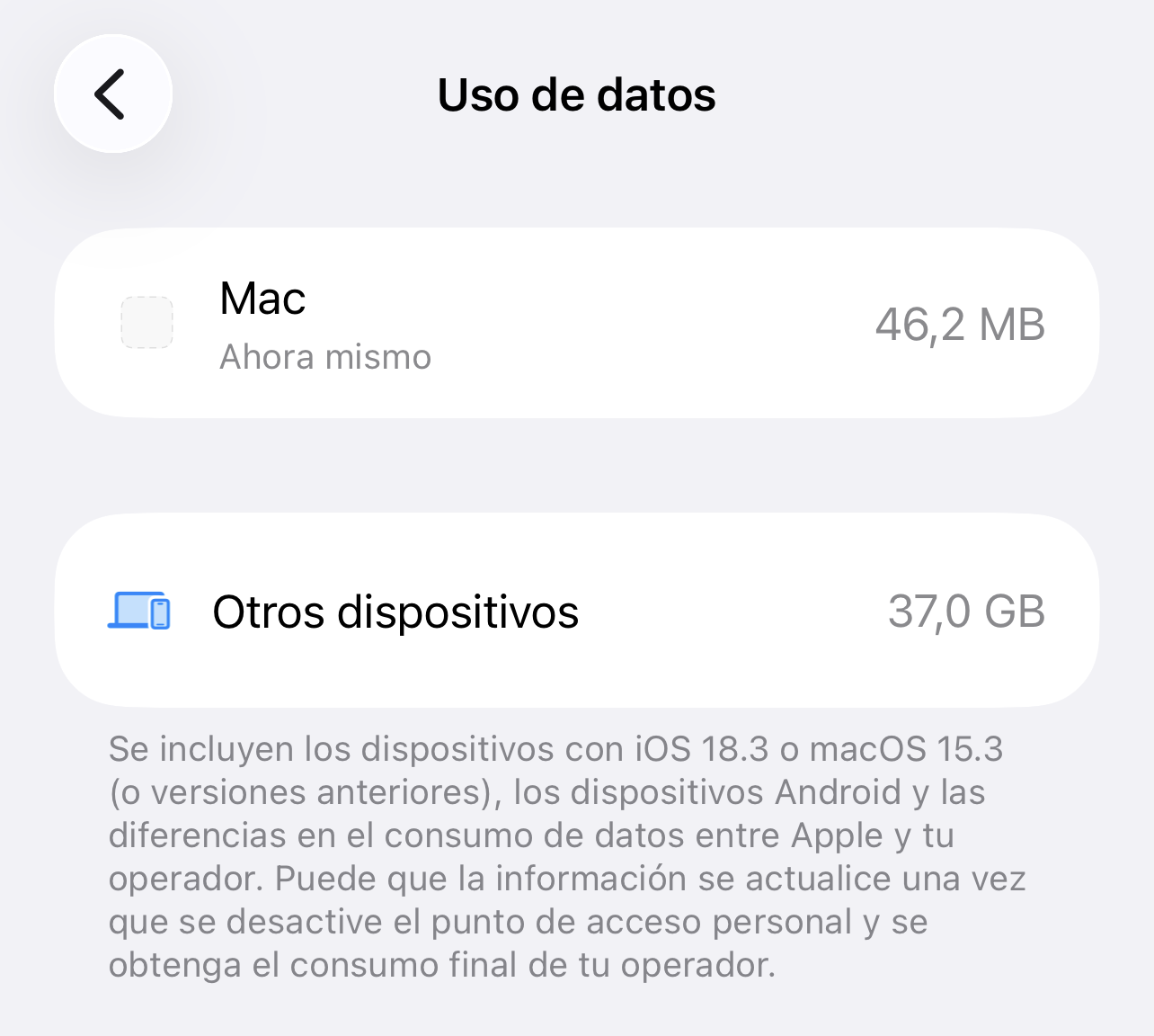 Uso de datos en el Hotspot del iPhone a partir de iOS 26.4