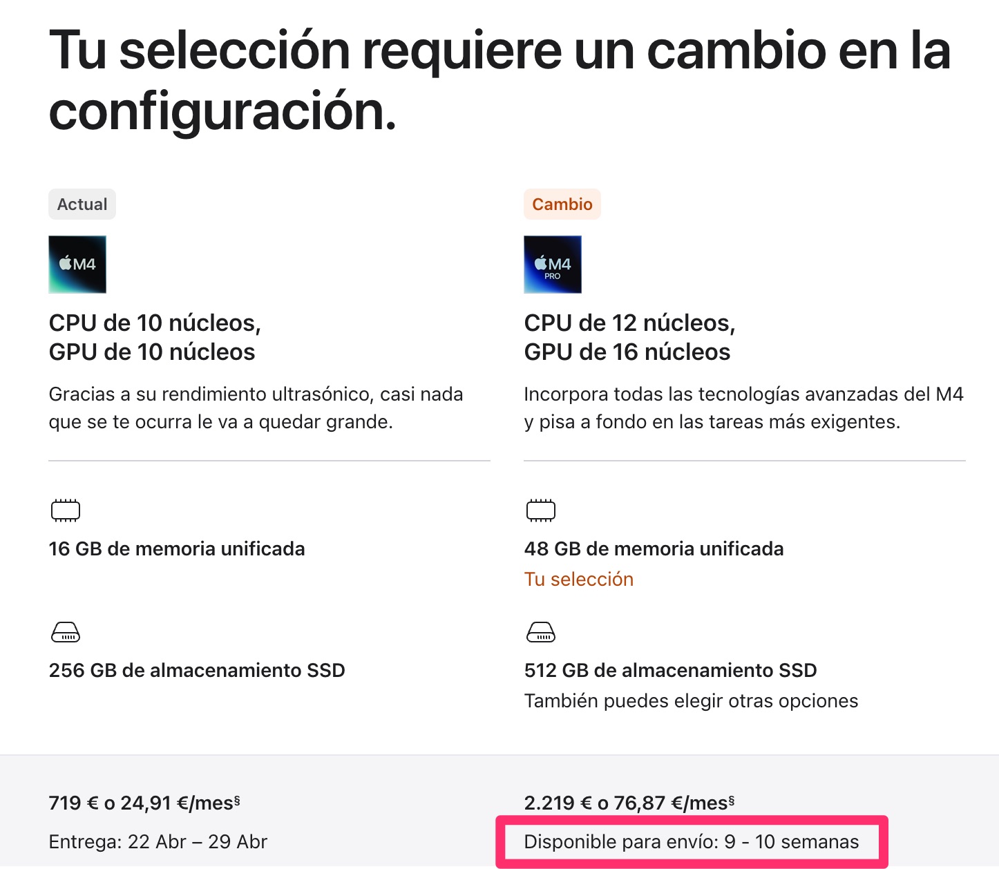 Mac mini avec M4 Pro et 48 Go de RAM, dix semaines à attendre