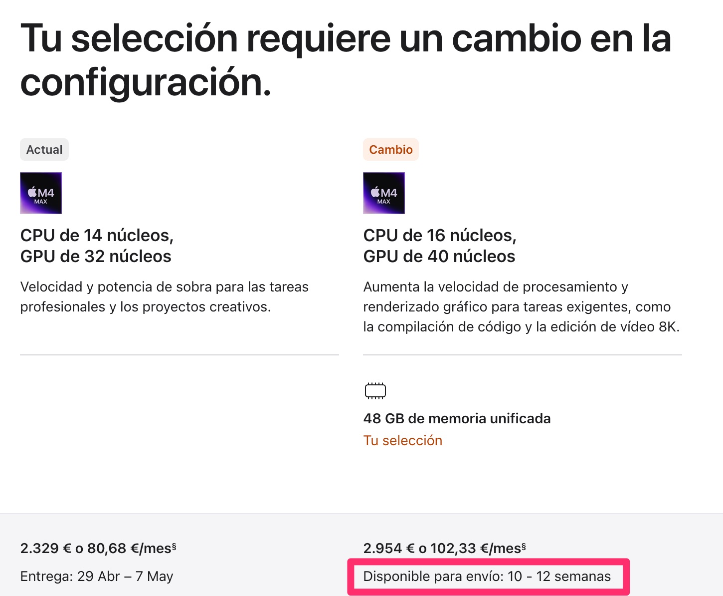 Mac Studio avec M4 Max avec 4 mois d'attente quand on configure 48 Go de RAM