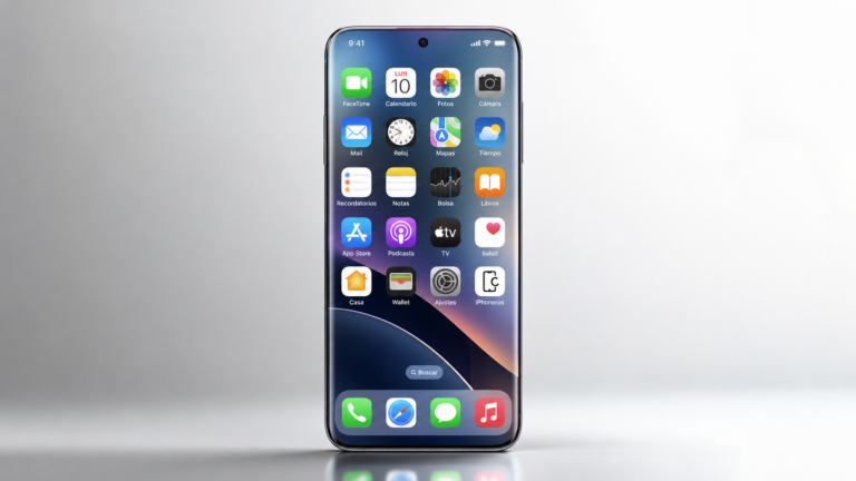 Concepto de diseño de un hipotético iPhone sin bordes en el que todo el frontal es pantalla, que termina en curva en cada borde
