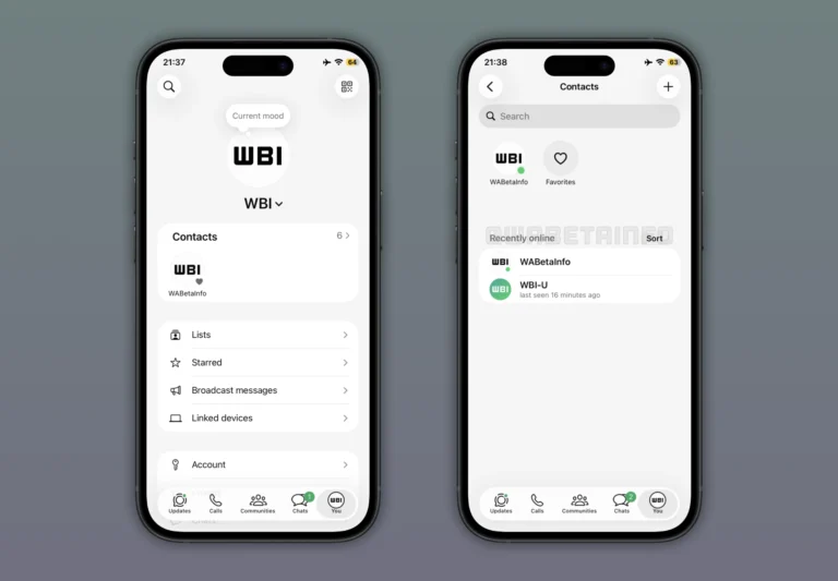 Pantalla de WhatsApp en donde se pueden ver los contactos que han estado conectados recientemente