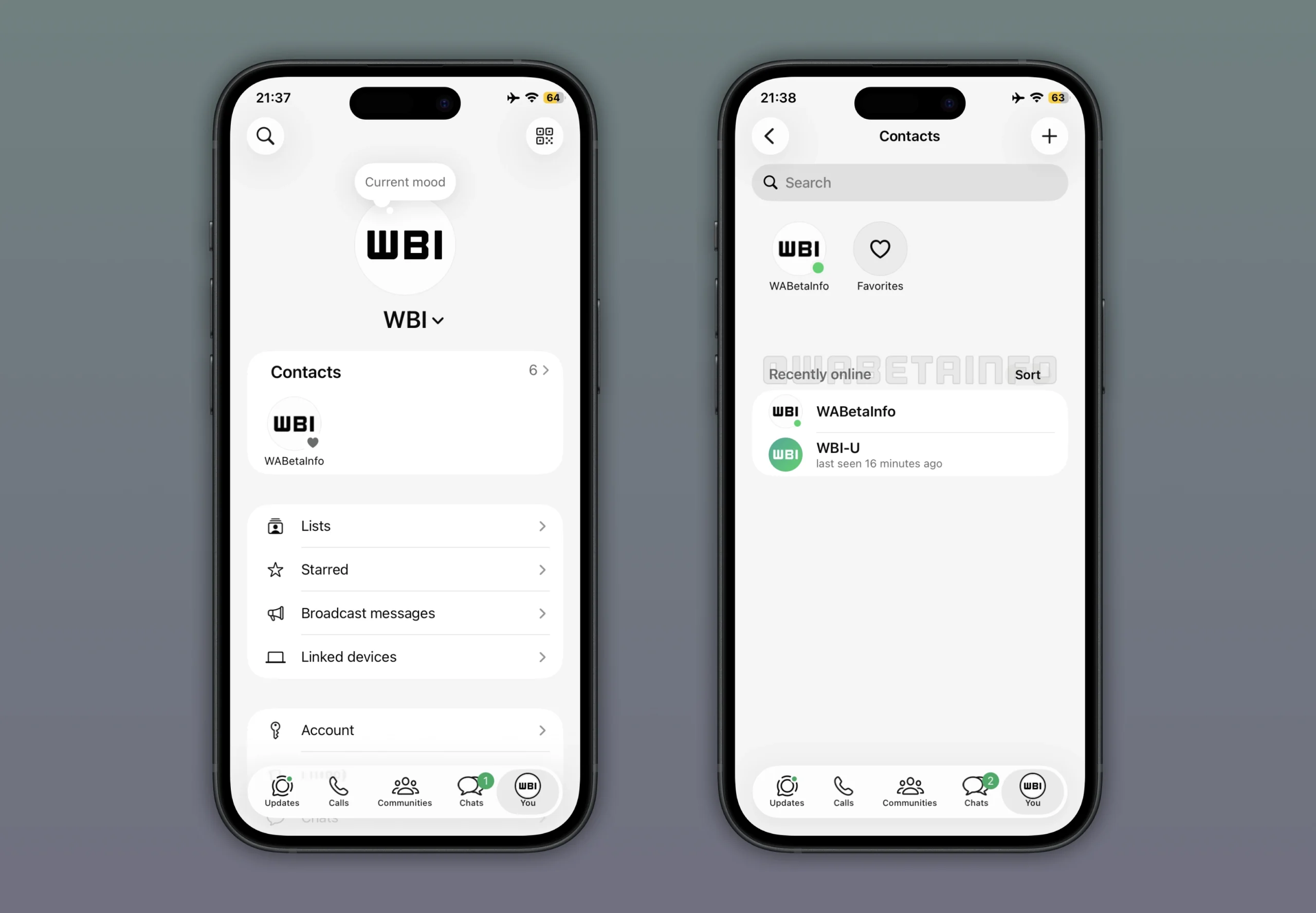 Écran WhatsApp où vous pouvez voir les contacts récemment connectés