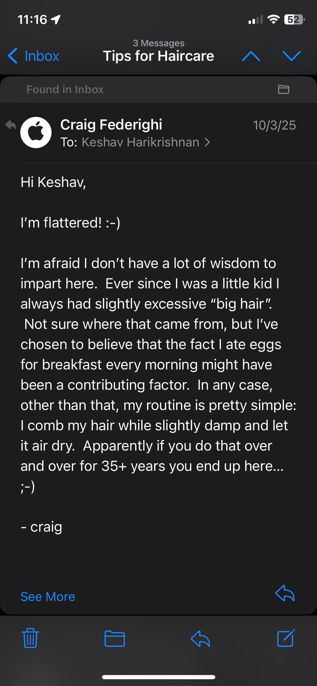Courriel reçu de Craig Federighi