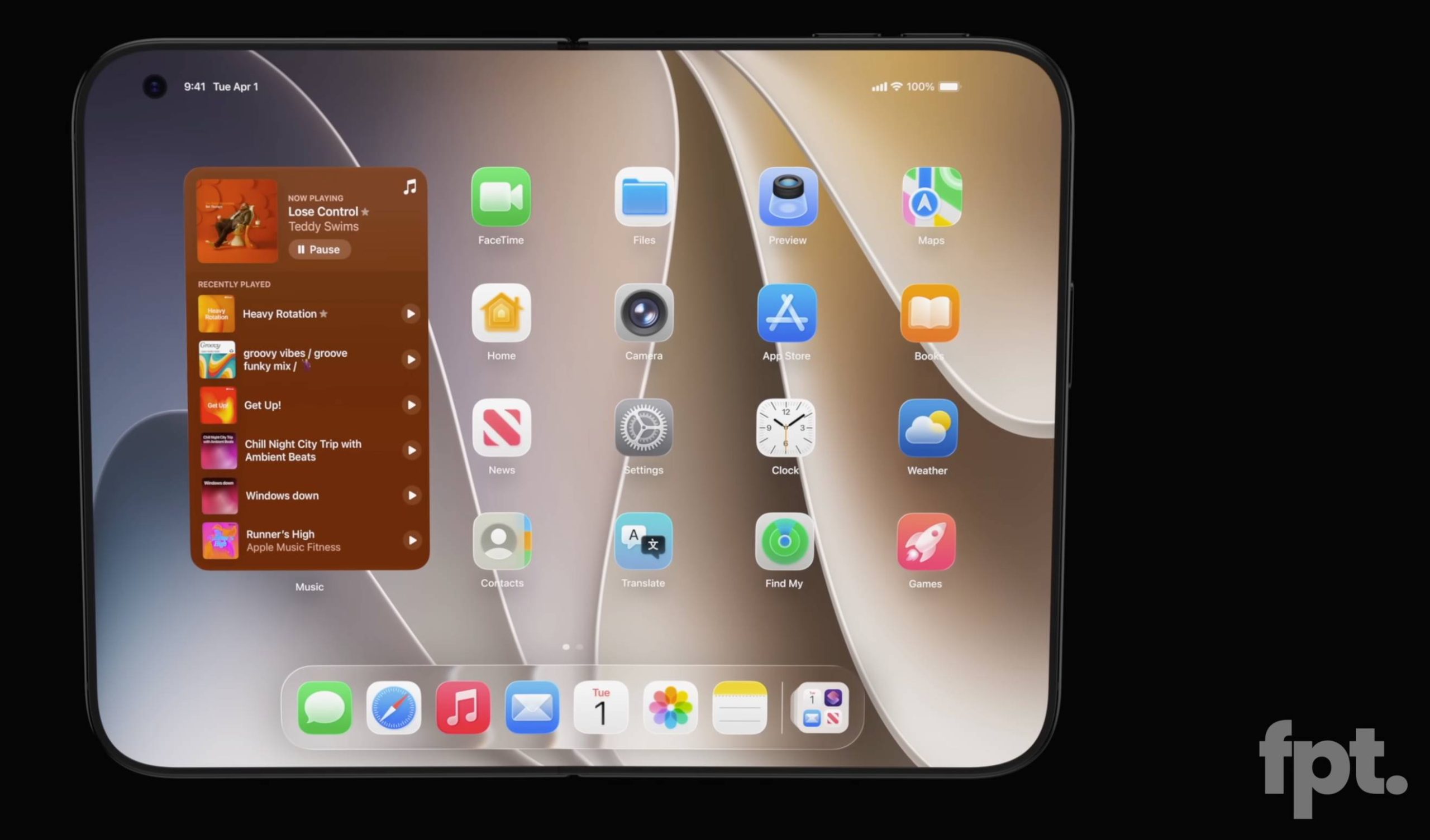 Image générée par ordinateur de ce que Jon Prosser pense que l'iPhone pliable pourrait être avec sa caméra frontale occupant seulement un petit trou dans l'écran interne, dans le coin supérieur gauche