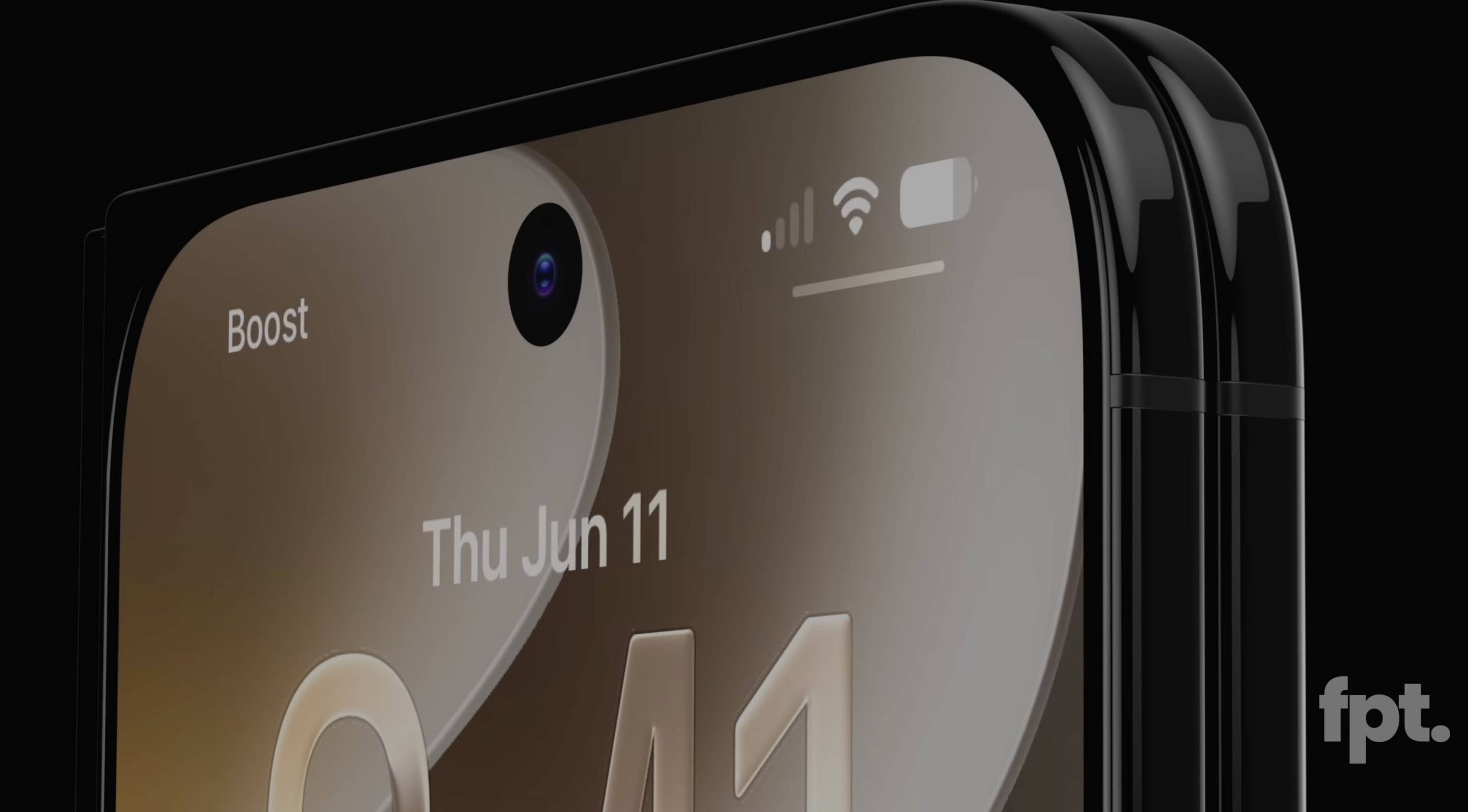 Image générée par ordinateur de ce que Jon Prosser pense que l'iPhone pliable pourrait être avec sa caméra frontale n'occupant qu'un petit trou dans l'écran externe