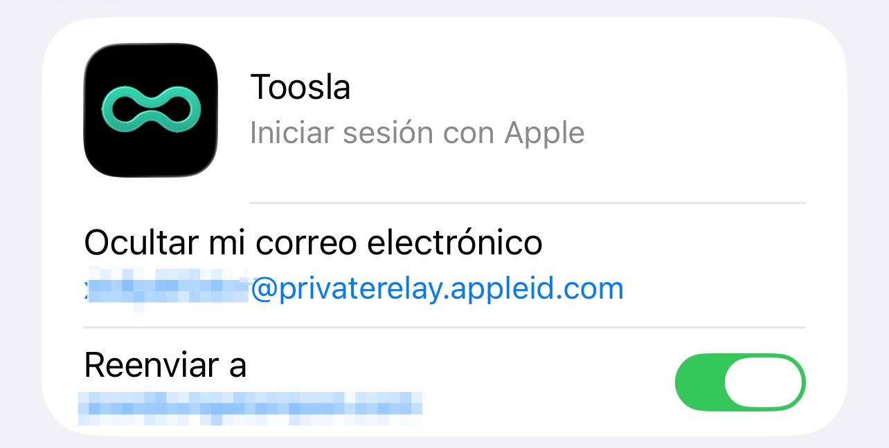 Compte de messagerie jetable et privé créé avec iCloud+ pour l'application Toosla