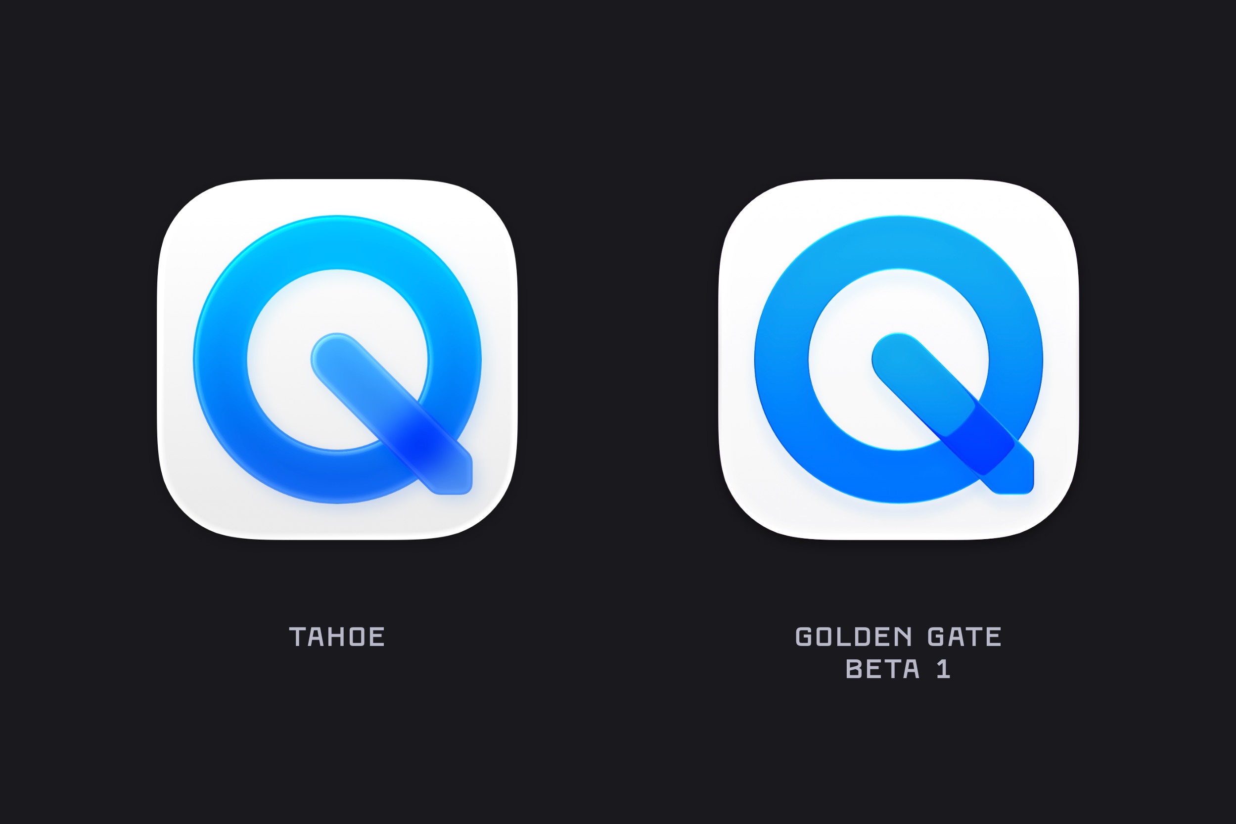 Comparaison des icônes QuickTime entre macOS 26 Tahoe et macOS 27 Golden Gate