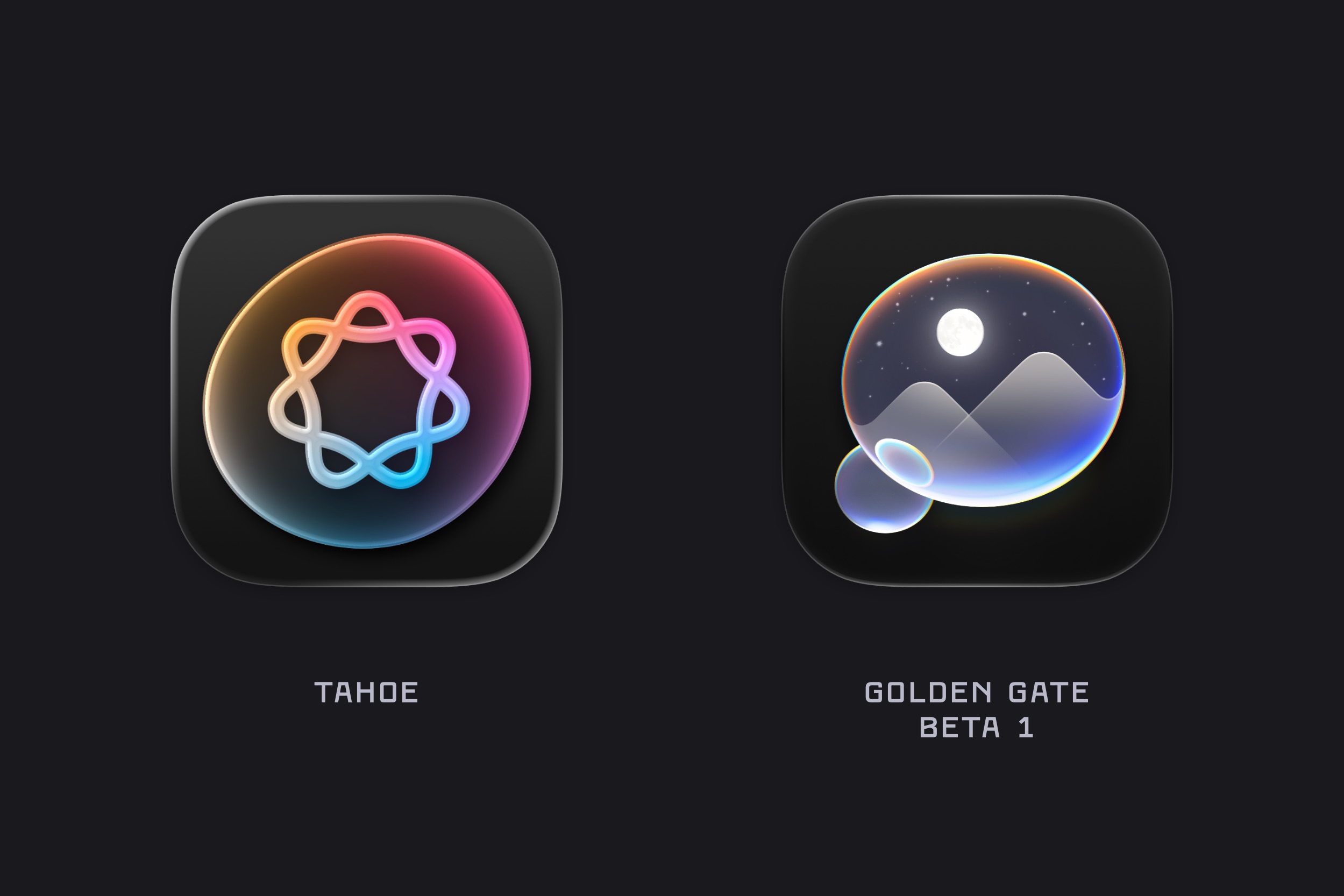 Comparaison des icônes des terrains de jeux entre macOS 26 Tahoe et macOS 27 Golden Gate