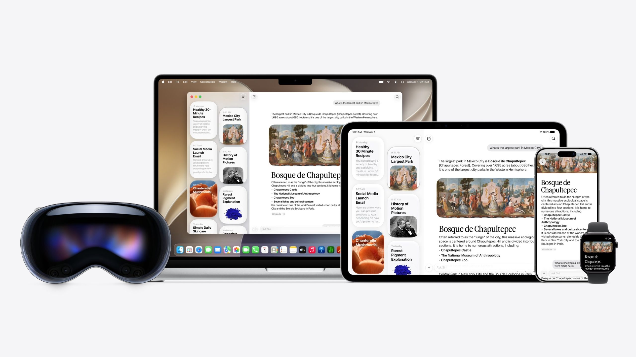 Vision Pro, Mac, iPad, iPhone y Apple Watch