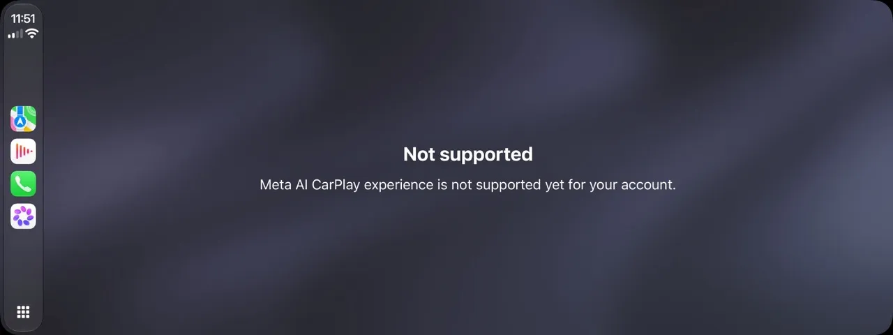 L'application Meta AI dans CarPlay indique qu'elle n'est pas encore prise en charge