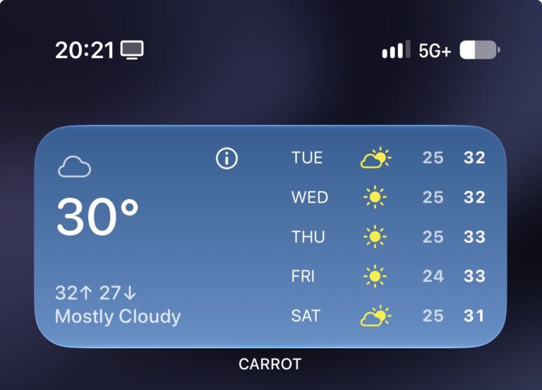 Captura de pantalla de un iPhone con iOS 27 beta 5 conectado a una red celular 5G+ en España