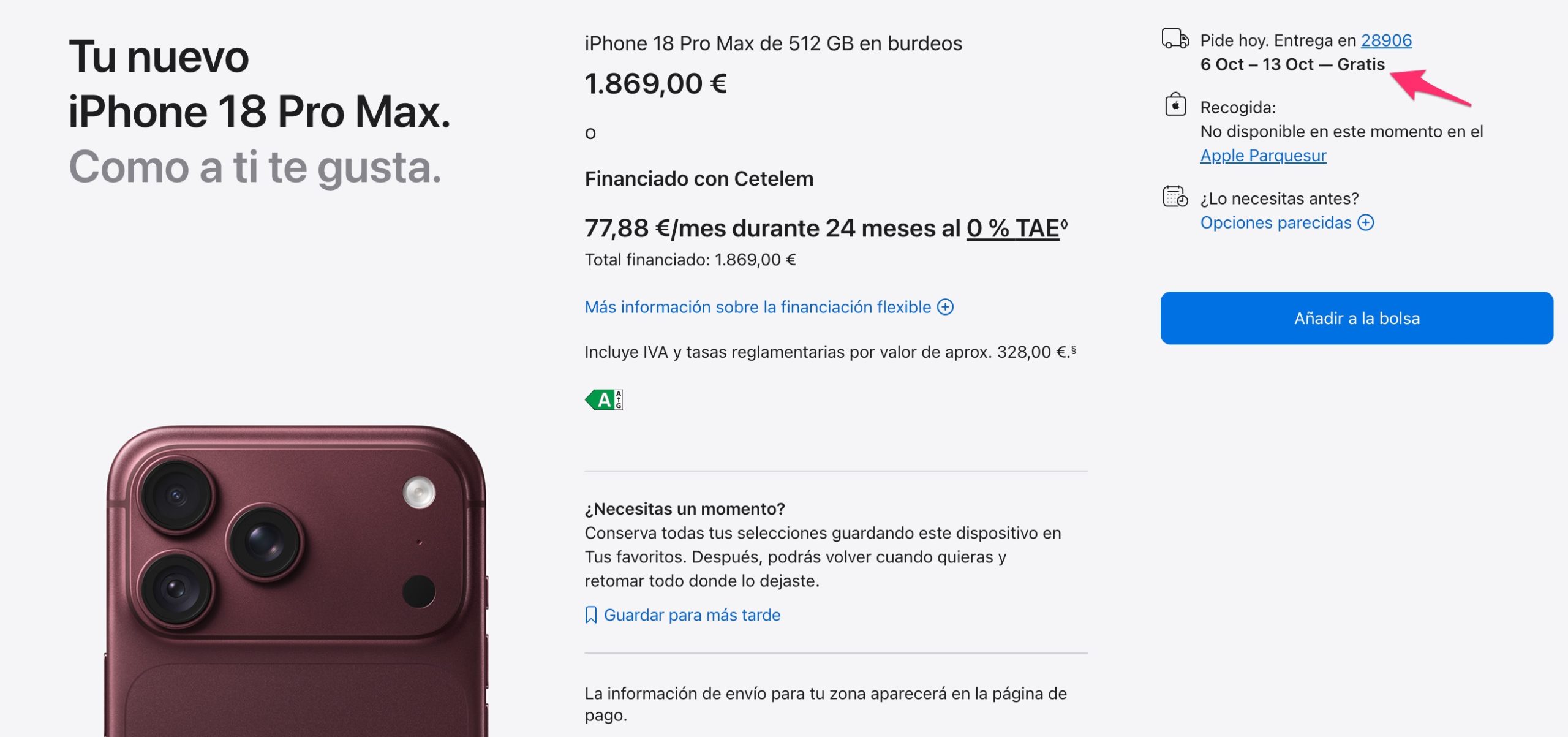 iPhone 18 Pro Max avec un mois d'attente sur le site d'Apple