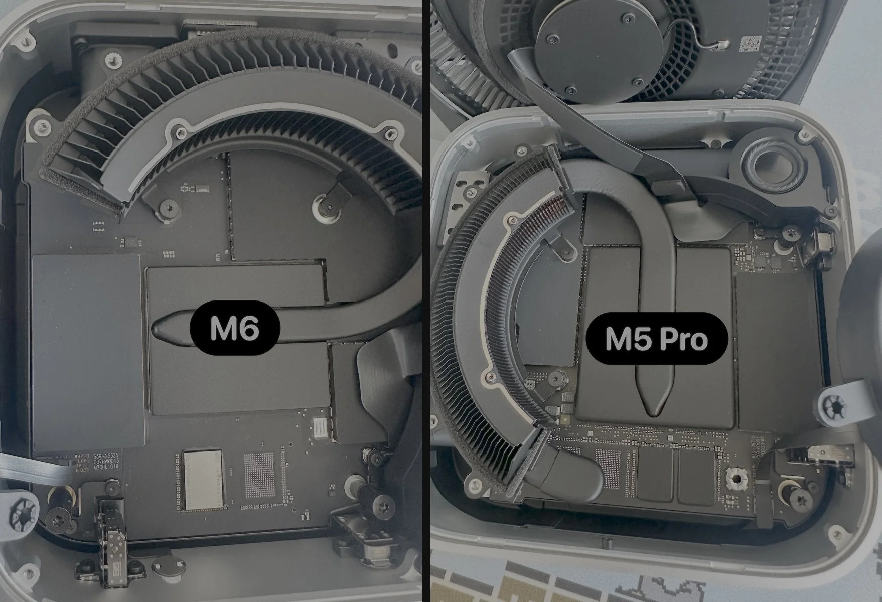 Mac mini avec M6 ou M5 Pro à l'intérieur, avec les puces NAND Flash de son SSD soudées à la carte mère