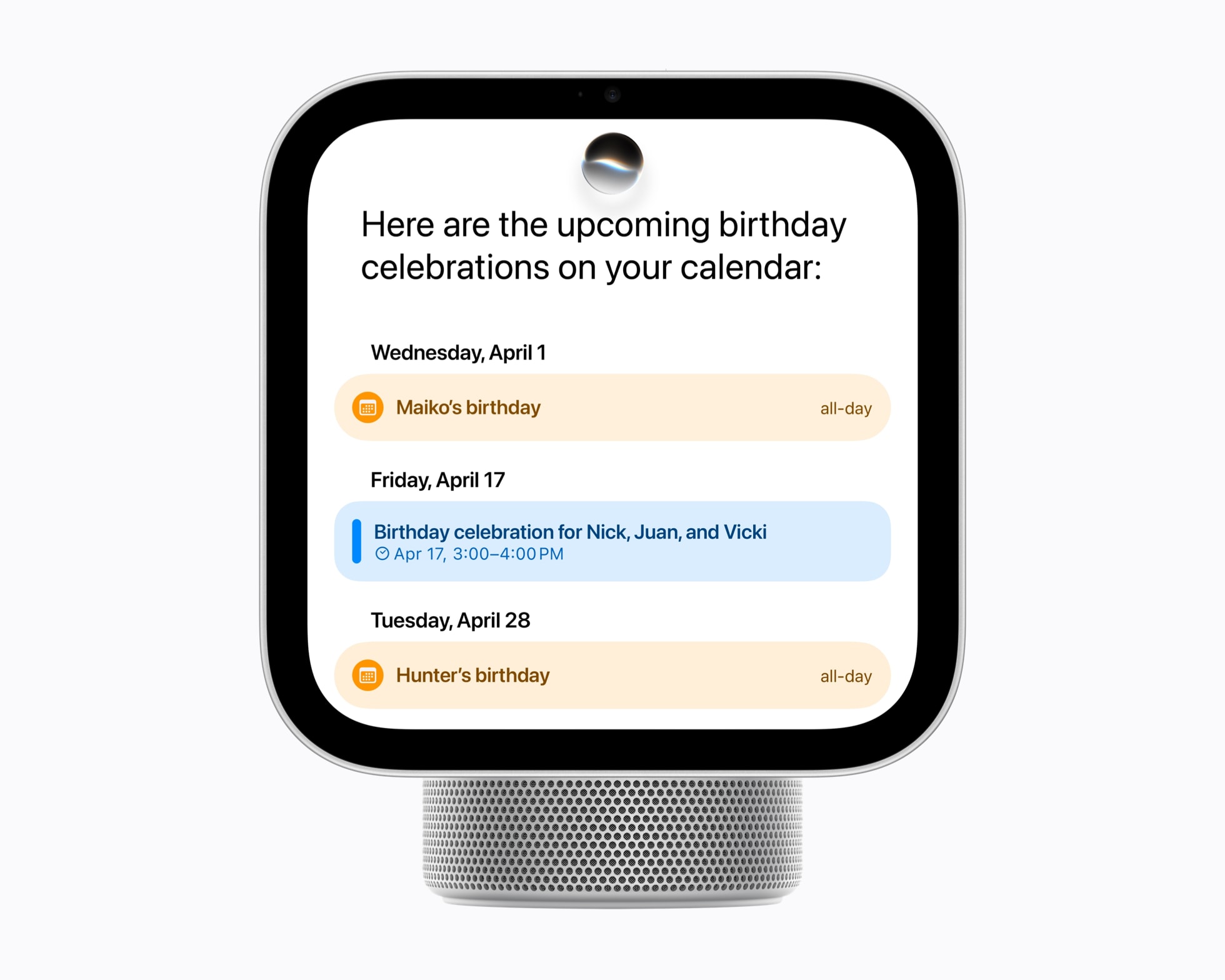 Calendrier dans HomeView