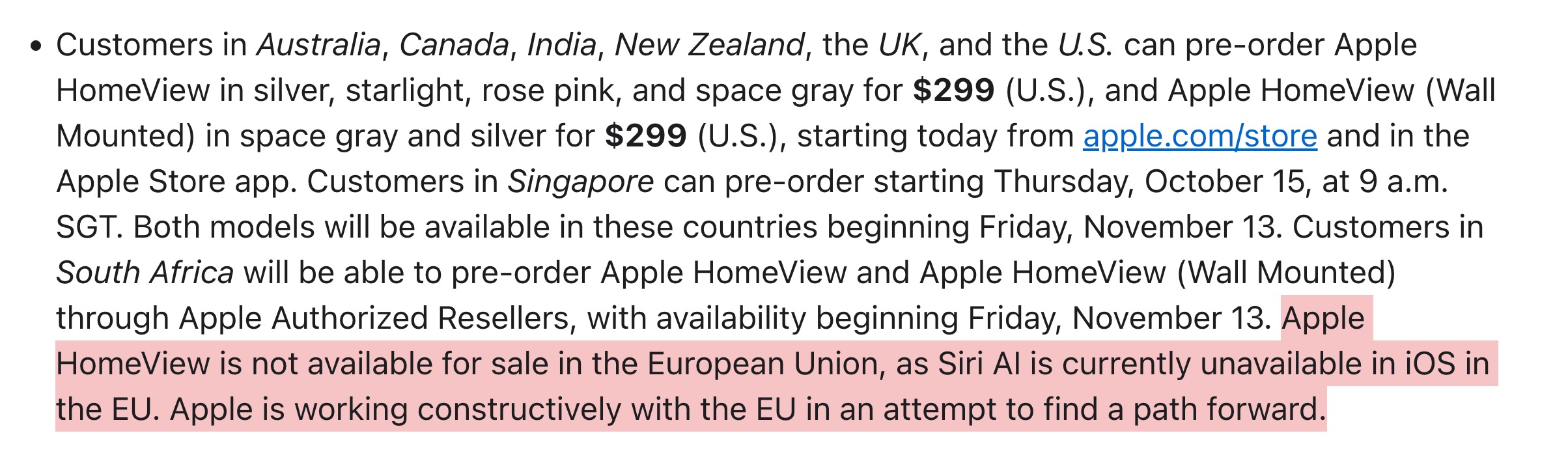 Apple explique pourquoi HomeView n'est pas en vente dans l'Union européenne