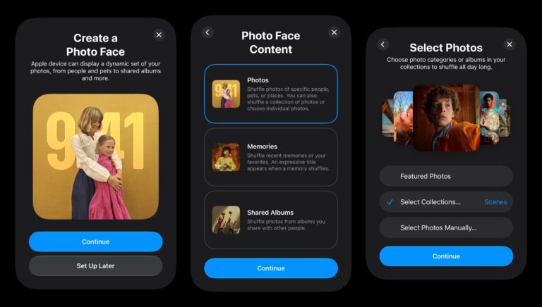 Imágenes de configuración en iOS de Photo Face para el HomePad