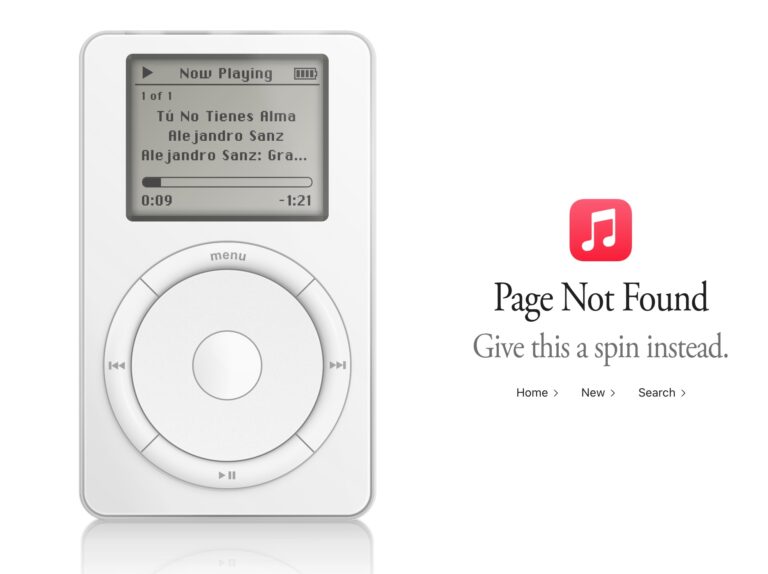 Página 404 de Apple Music con un iPod clásico original completamente funcional